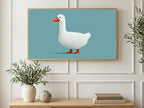 Lone White Duck art on a TV in a living room