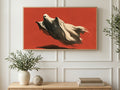Flying Ghost on Red art on a TV in a living room