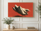 Flying Ghost on Red art on a TV in a living room