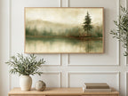 Misty Lake Lone Pine art on a TV in a living room