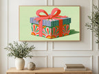 Polka Dot Gift Box art on a TV in a living room