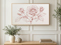 Red Rose Line Drawing art on a TV in a living room