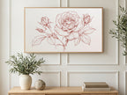 Red Rose Line Drawing art on a TV in a living room