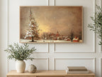 Lone Snowy Tree art on a TV in a living room