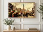 Old Amsterdam Flower Market art on a TV in a living room