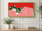 Candy Stripe Cat Nap art on a TV in a living room
