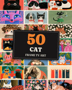 Cat Bundle of 50: every artwork of the bundle in a grid