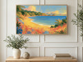 Tropical Beach Cove art on a TV in a living room