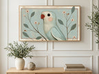 Powder Blue Parrot art on a TV in a living room