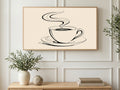 Coffee Cup Line Drawing art on a TV in a living room