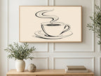 Coffee Cup Line Drawing art on a TV in a living room