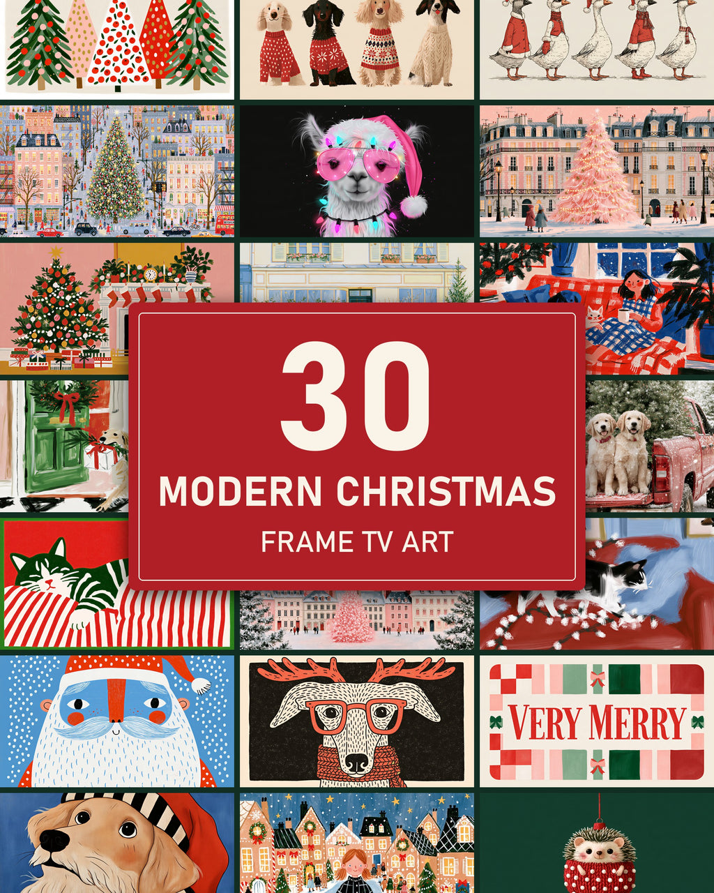 Modern Christmas Bundle of 30: every artwork of the bundle in a grid