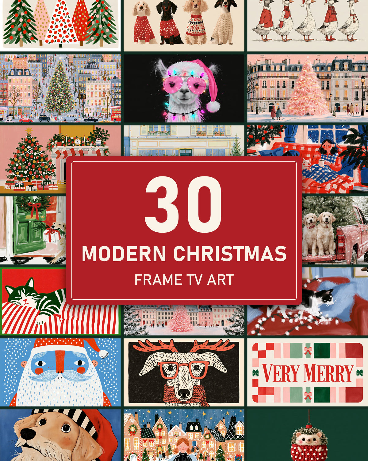 Modern Christmas Bundle of 30: every artwork of the bundle in a grid