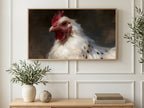White Hen Portrait art on a TV in a living room