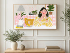 Pink Gingham Daydream art on a TV in a living room