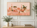 Pink Party Table art on a TV in a living room