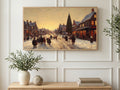 Golden Evening Village art on a TV in a living room