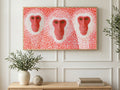 Polka Dot Snow Monkeys art on a TV in a living room