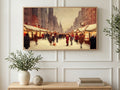 New York Winter Market art on a TV in a living room
