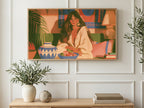 Boho Sofa Portrait art on a TV in a living room