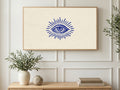 Blue Mystic Eye art on a TV in a living room