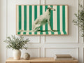 White Borzoi on Stripes art on a TV in a living room