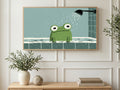 Shower Time Frog art on a TV in a living room