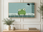 Shower Time Frog art on a TV in a living room