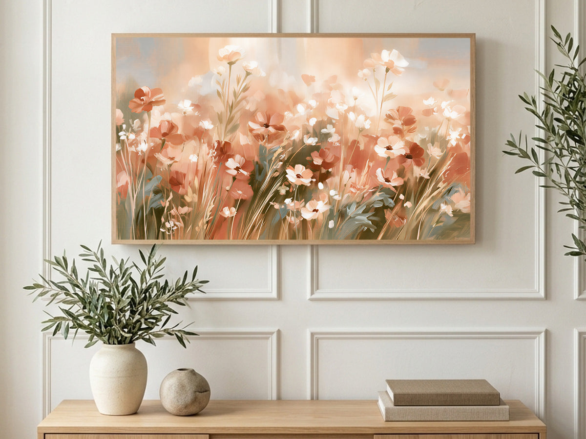 Terracotta Wildflower Field art on a TV in a living room