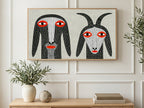 Dotted Folk Goats art on a TV in a living room