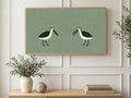 Sage Shorebirds art on a TV in a living room