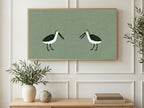 Sage Shorebirds art on a TV in a living room