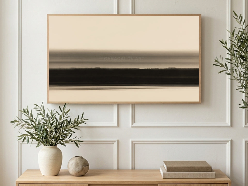 Misty Ink Horizon art on a TV in a living room