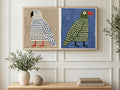 Polka Dot Bird Pair art on a TV in a living room