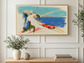 Cliffside Red Convertible art on a TV in a living room