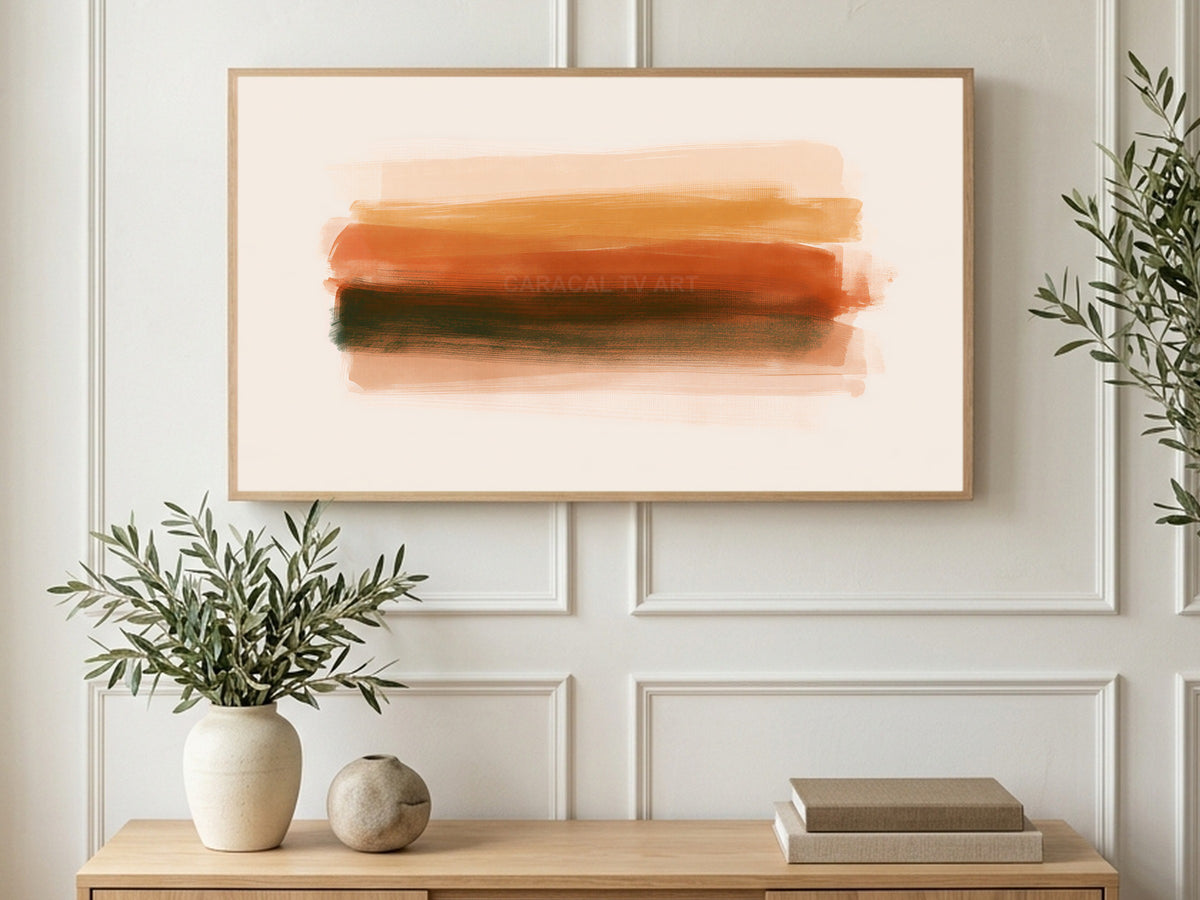 Terracotta Brush Bands art on a TV in a living room