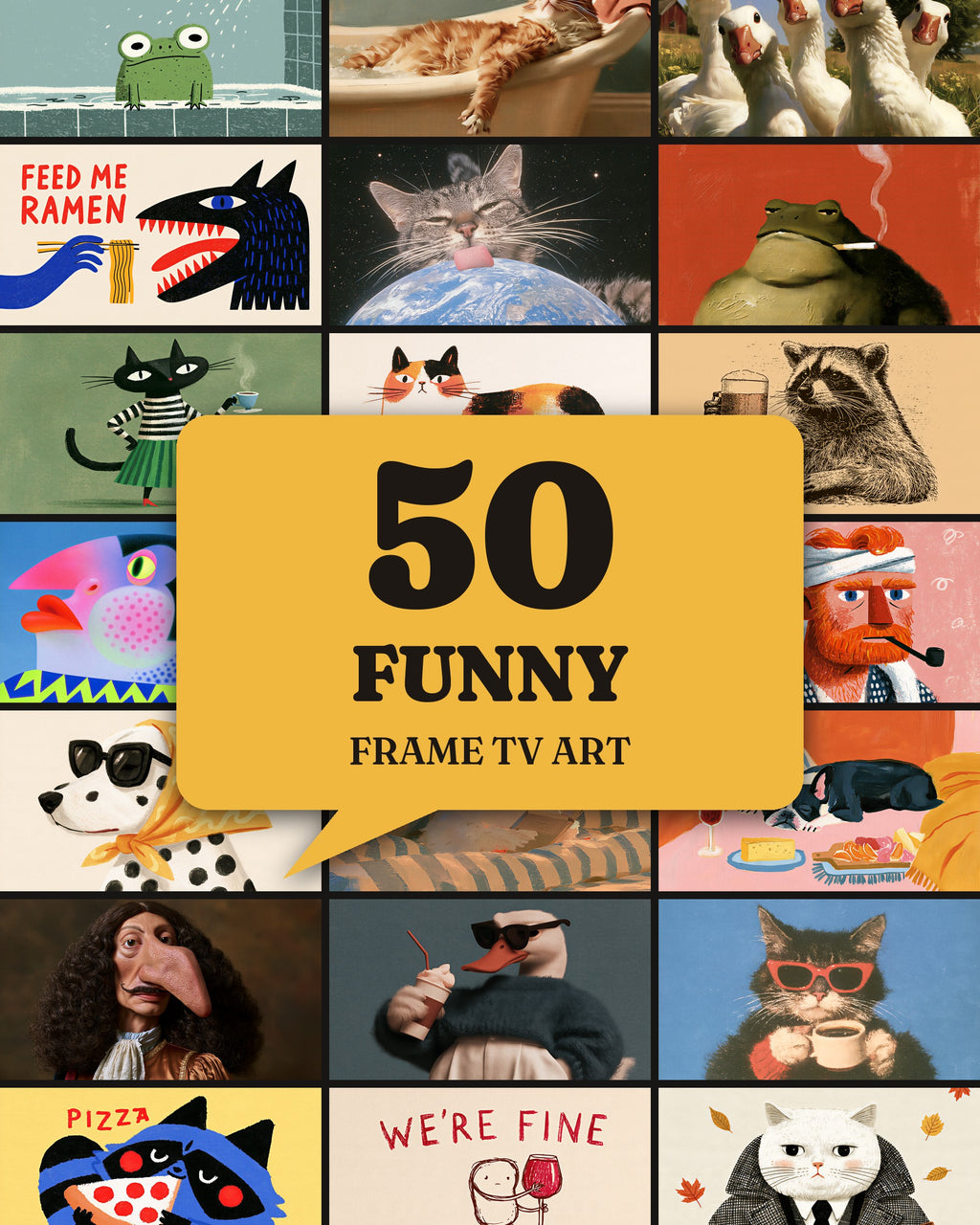 Funny Bundle of 50: every artwork of the bundle in a grid