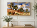 Windswept Hillside Trees art on a TV in a living room