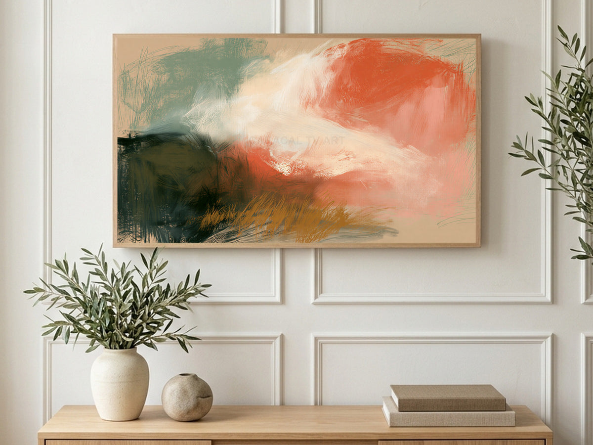 Terracotta Pastel Hills art on a TV in a living room