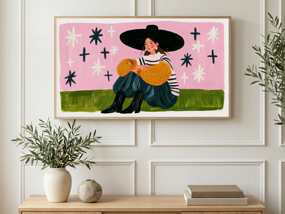 Big Hat Star Wall art on a TV in a living room