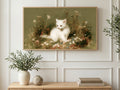 White Kitten in Wildflowers art on a TV in a living room