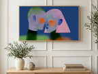 Heart Cheek Faces art on a TV in a living room