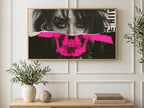 Pink Skull Punk Portrait art on a TV in a living room