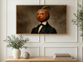 Pumpkin Head Gentleman art on a TV in a living room