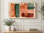 Earthy Brushstroke Blocks art on a TV in a living room