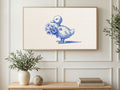 Blue Ink Duckling art on a TV in a living room