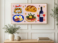 Little Feast Menu art on a TV in a living room