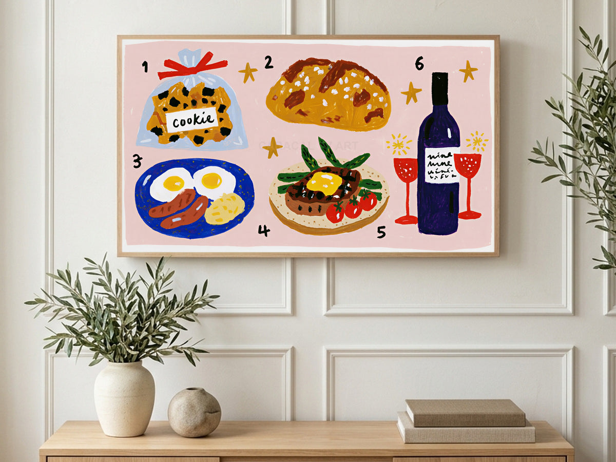 Little Feast Menu art on a TV in a living room