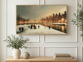 Amsterdam Canal Dusk art on a TV in a living room