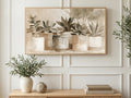 Sepia Succulent Pots art on a TV in a living room